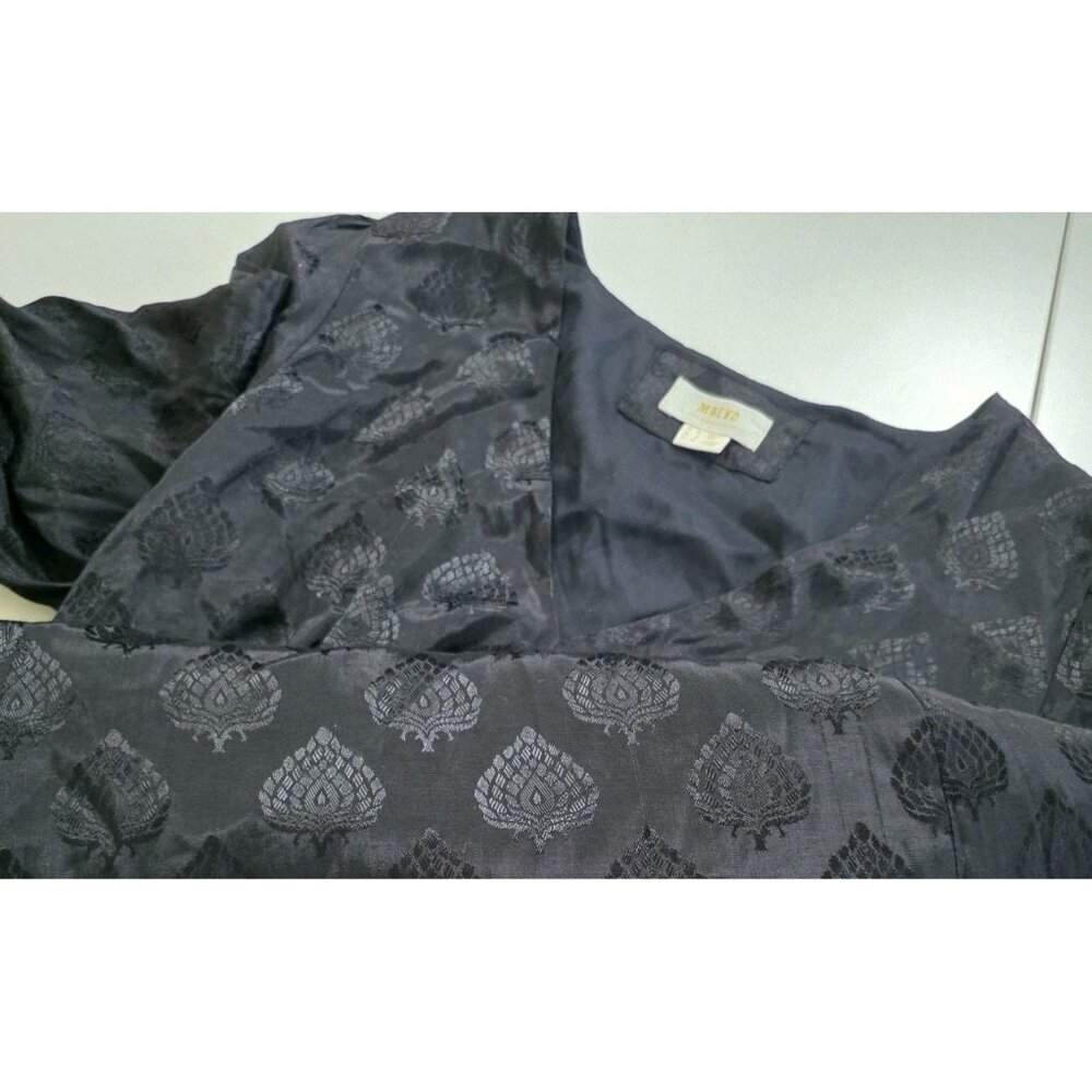 Maeve Christine Dress Women 8 Black Floral Satin Belted Eyelet Lined Whimsigoth - Picture 14 of 16